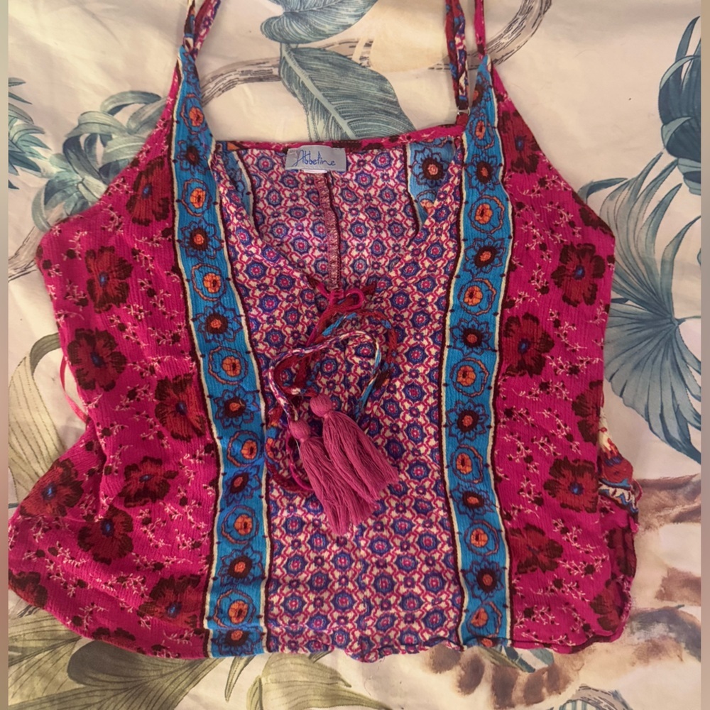 Abbeline Festival Boho Printed Spaghetti Strap Crop Tank Top​ - Picture 5 of 8